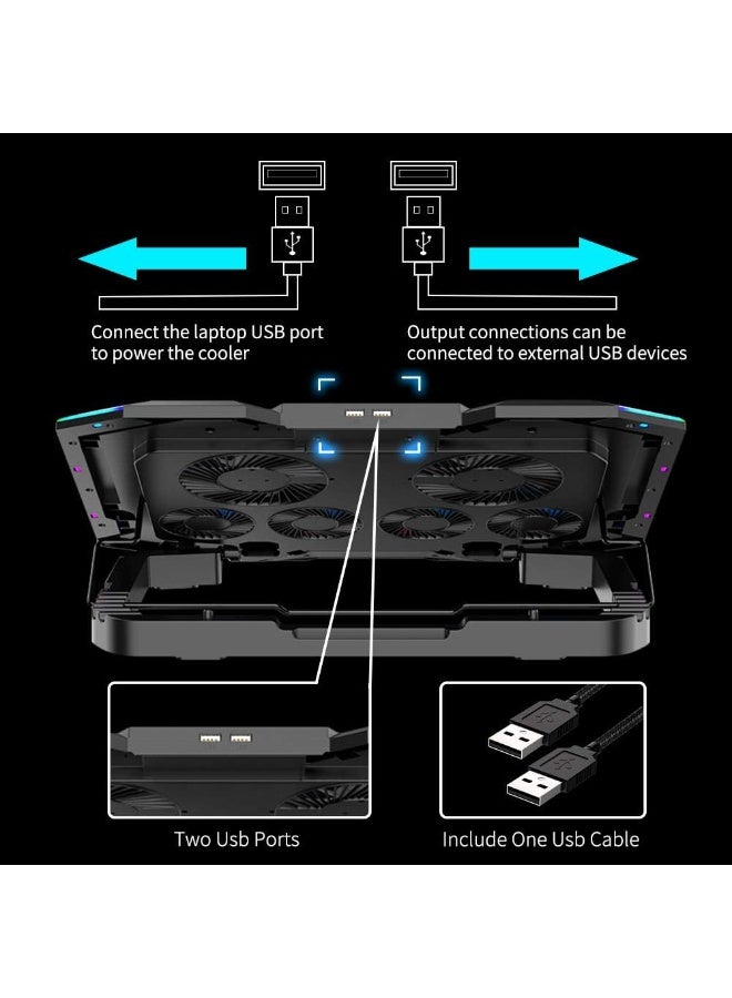 آيس كوريل قاعدة تبريد ICE COOREL لأجهزة الكمبيوتر المحمولة المخصصة للألعاب، مقاس 15-17.3 بوصة، مزودة بـ 6 مراوح تبريد، وحامل تبريد قابل لتعديل الارتفاع بستة مستويات، وإضاءة RGB، وشاشة LCD، ومنفذي USB، وحامل للهاتف. - Image 3